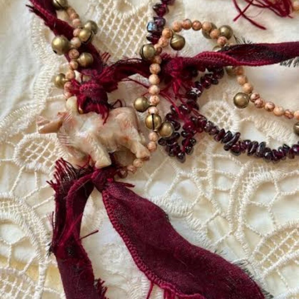 Bohemian Garnet & Jasper Long Layered Necklace 3 in One - Picture 6 of 8